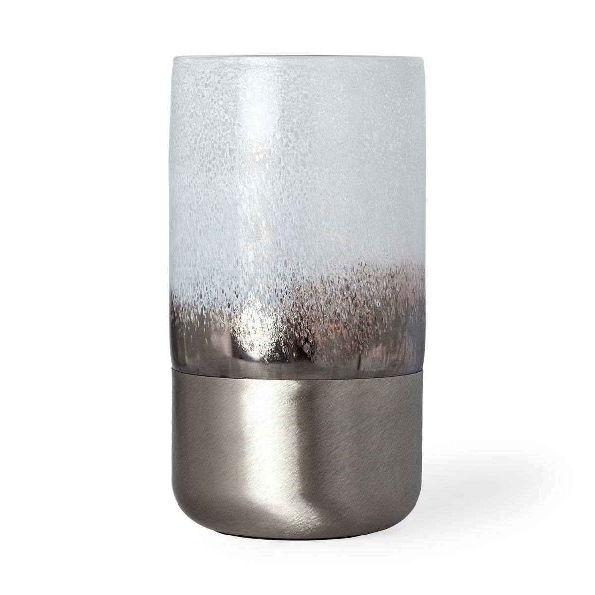 Baltic II Large White Brushed Silver Metal Bottom Glass Vase-Vase-DECOROLALA