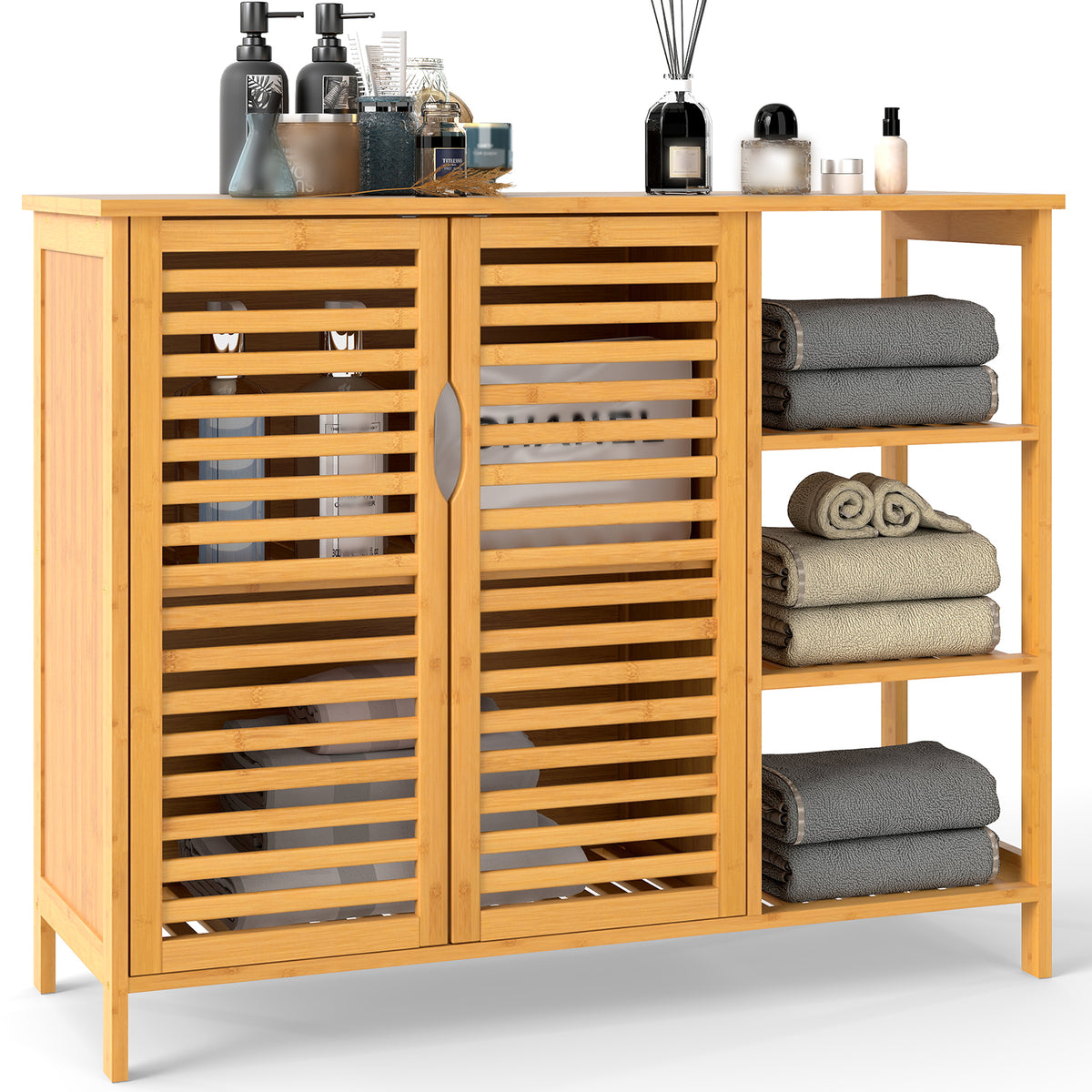 Bamboo Bathroom Cabinet - Natural 2-Door Storage Organizer 40"-Floor Cabinets-DECOROLALA