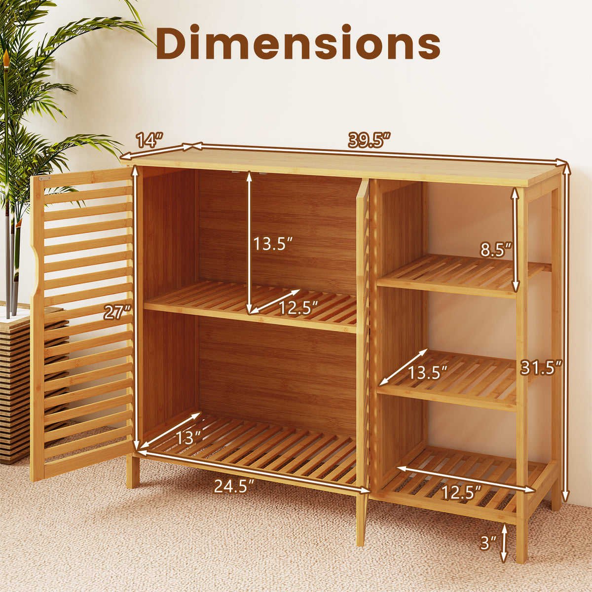 Bamboo Bathroom Cabinet - Natural 2-Door Storage Organizer 40"-Floor Cabinets-DECOROLALA