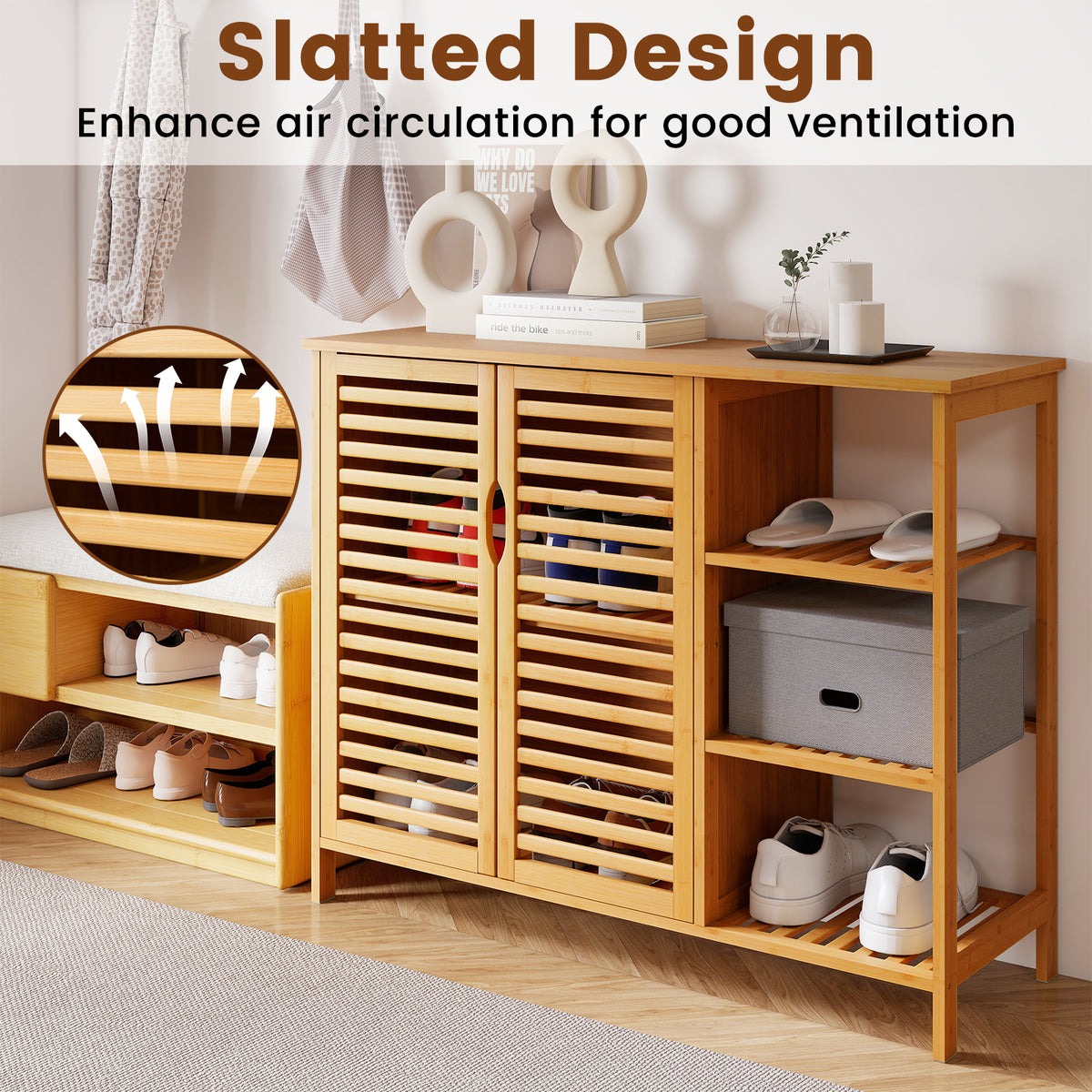 Bamboo Bathroom Cabinet - Natural 2-Door Storage Organizer 40"-Floor Cabinets-DECOROLALA