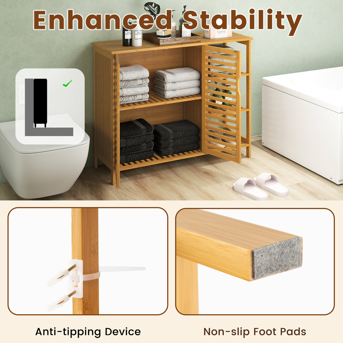Bamboo Bathroom Cabinet - Natural 2-Door Storage Organizer 40"-Floor Cabinets-DECOROLALA