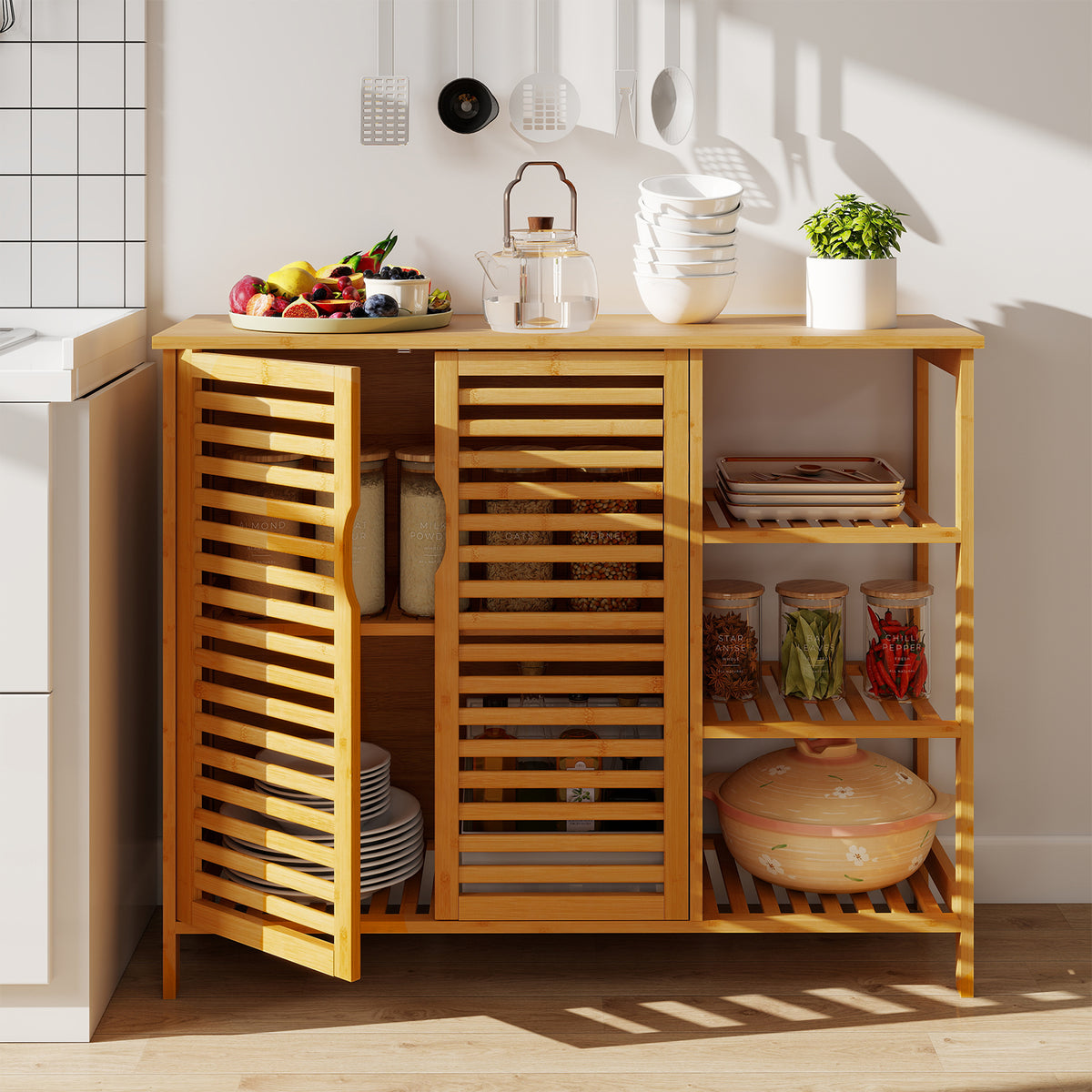 Bamboo Bathroom Cabinet - Natural 2-Door Storage Organizer 40"-Floor Cabinets-DECOROLALA