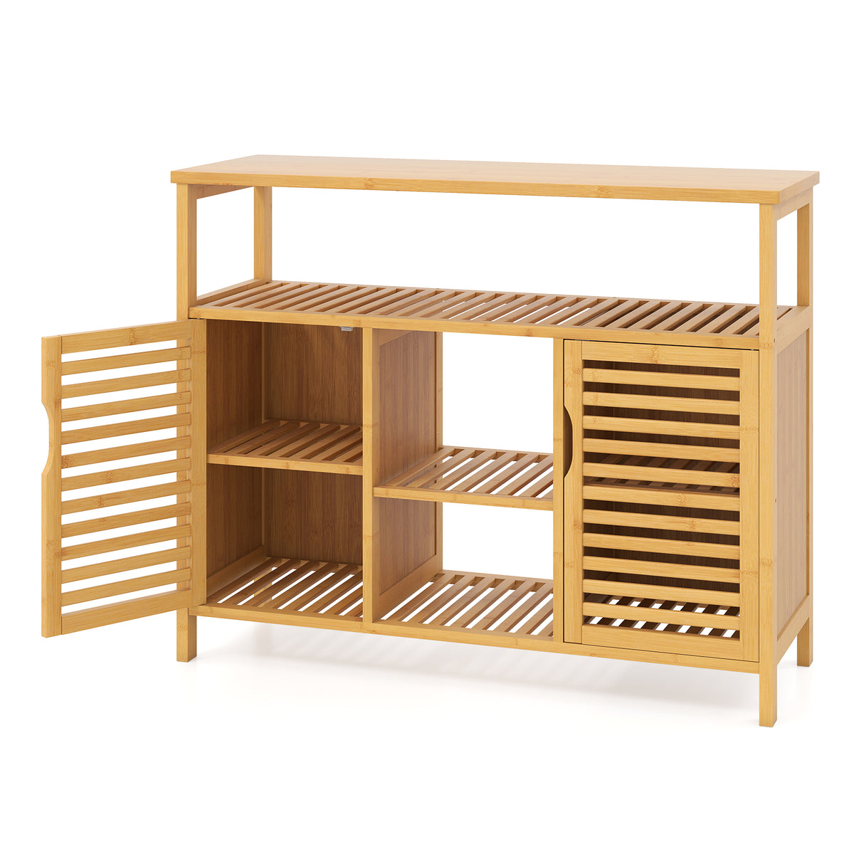 Bamboo Bathroom Cabinet - Natural 39.5" Storage Shelves & Doors-Floor Cabinets-DECOROLALA