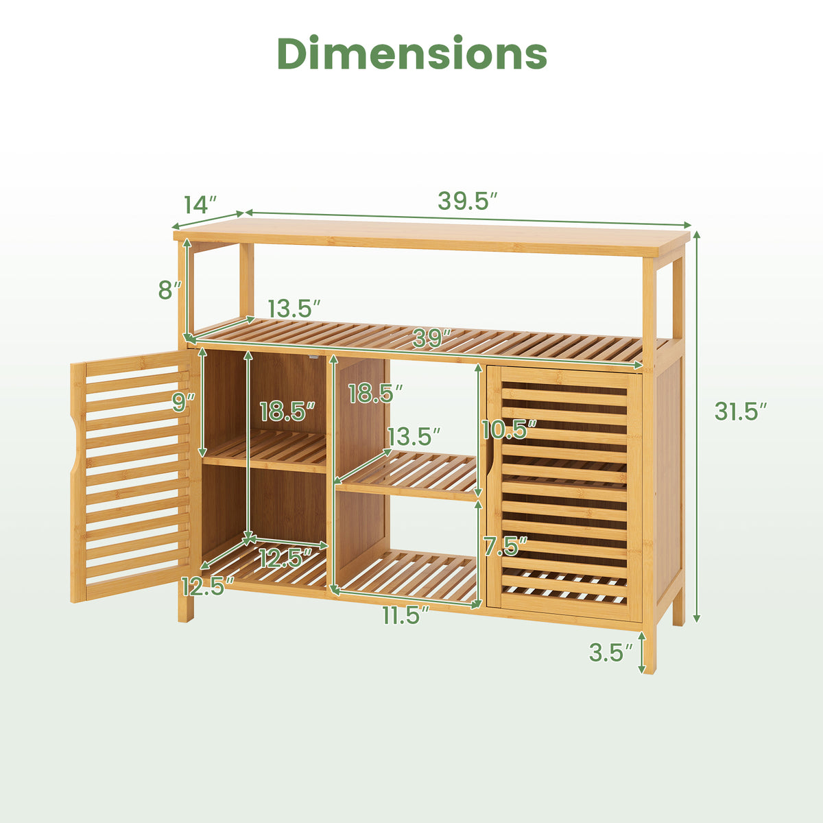 Bamboo Bathroom Cabinet - Natural 39.5" Storage Shelves & Doors-Floor Cabinets-DECOROLALA