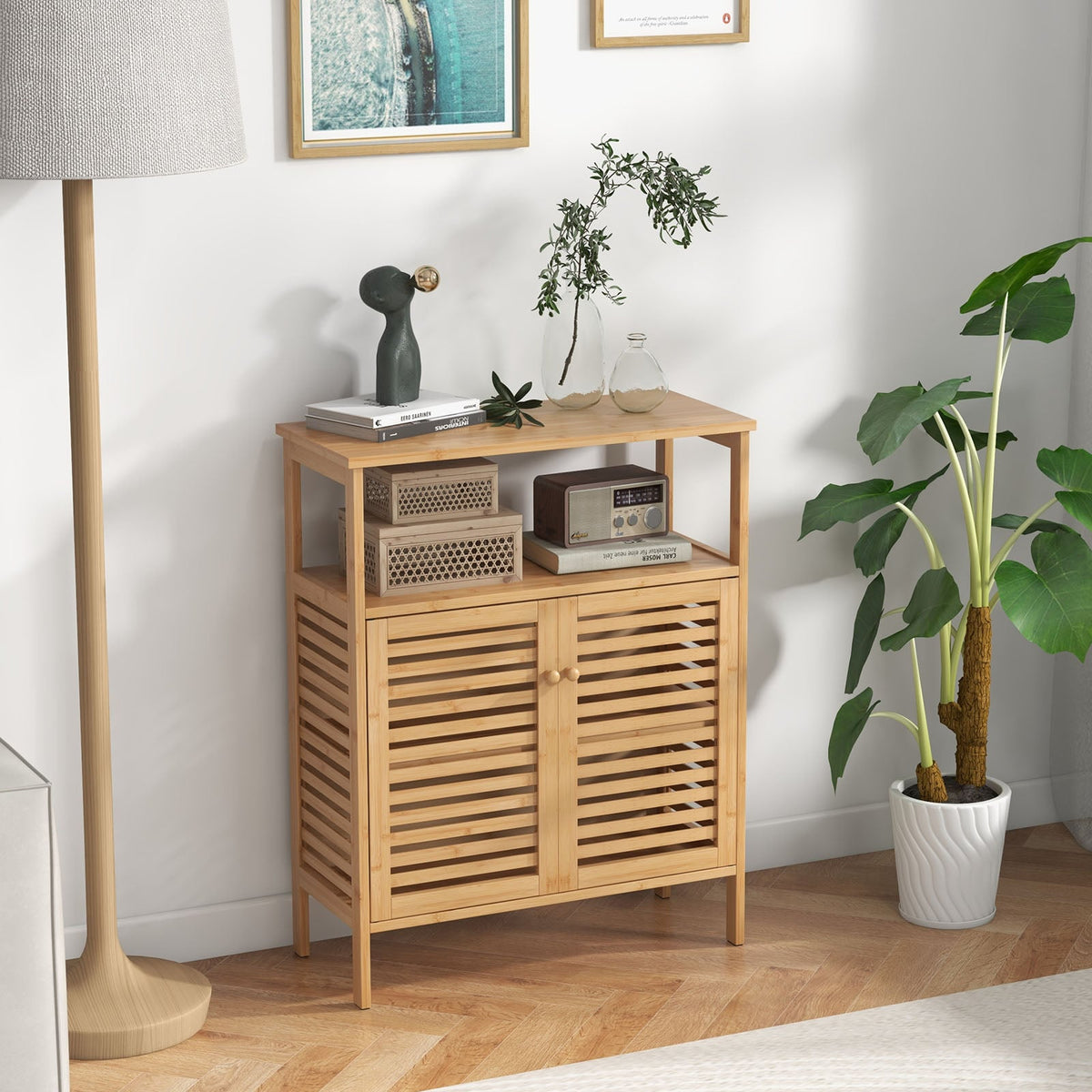 Bamboo Bathroom Floor Cabinet - Natural 25" Storage Cupboard-Floor Cabinets-DECOROLALA
