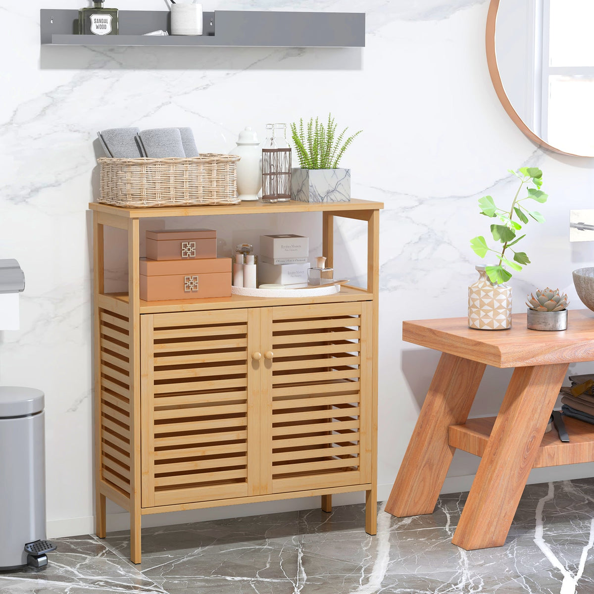 Bamboo Bathroom Floor Cabinet - Natural 25" Storage Cupboard-Floor Cabinets-DECOROLALA