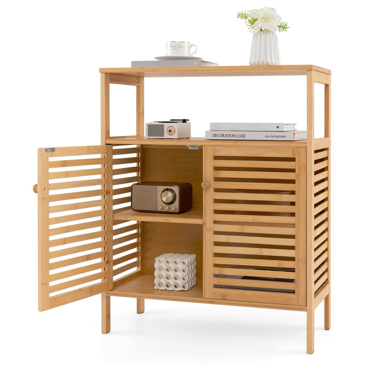 Bamboo Bathroom Floor Cabinet - Natural 25" Storage Cupboard-Floor Cabinets-DECOROLALA
