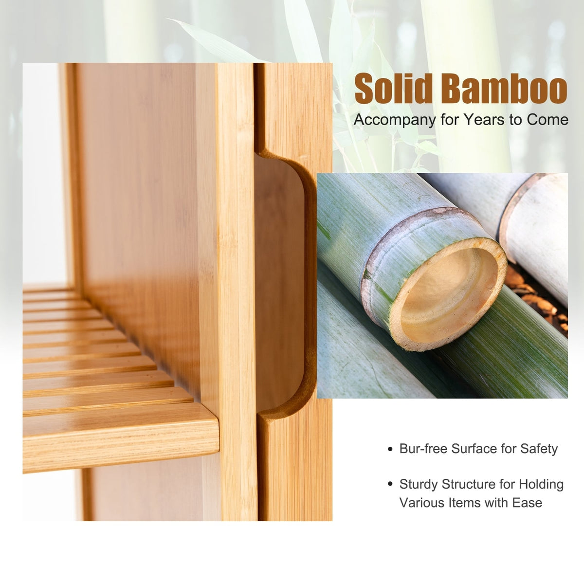 Bamboo Bathroom Storage Cabinet - 3 Shelves & Louvered Door Natural-Floor Cabinets-DECOROLALA
