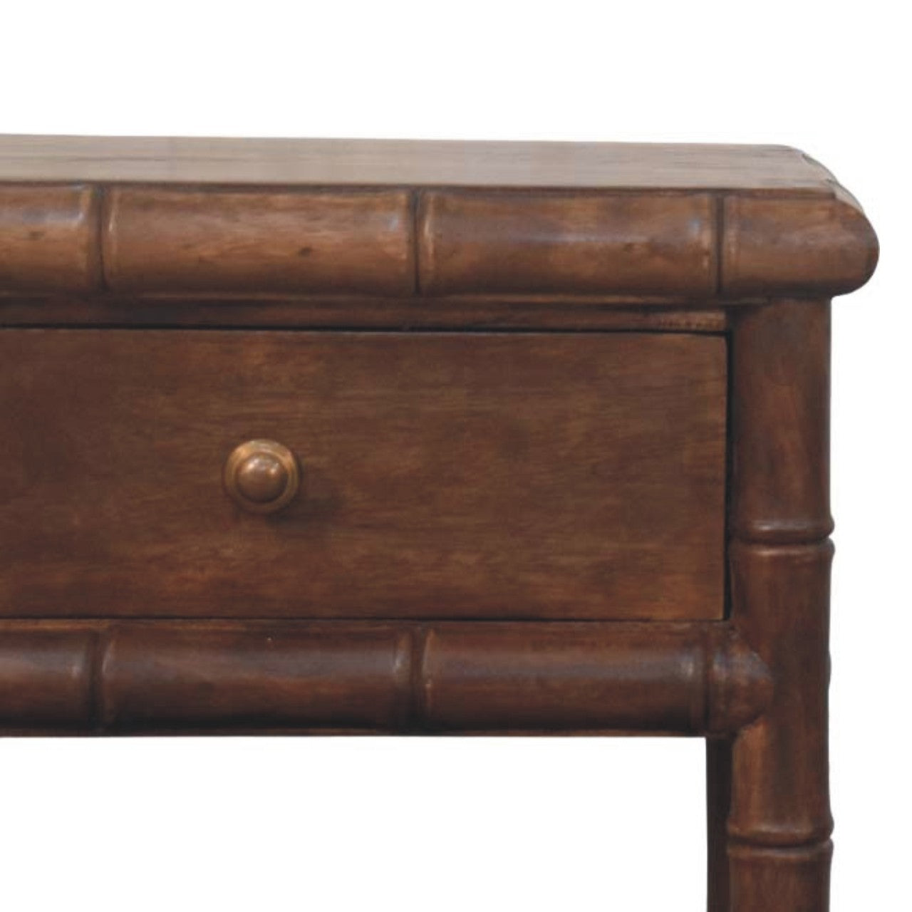 Bamboo Carved Bedside Table - Solid Mango Wood Roasted Almond-Nightstand-DECOROLALA