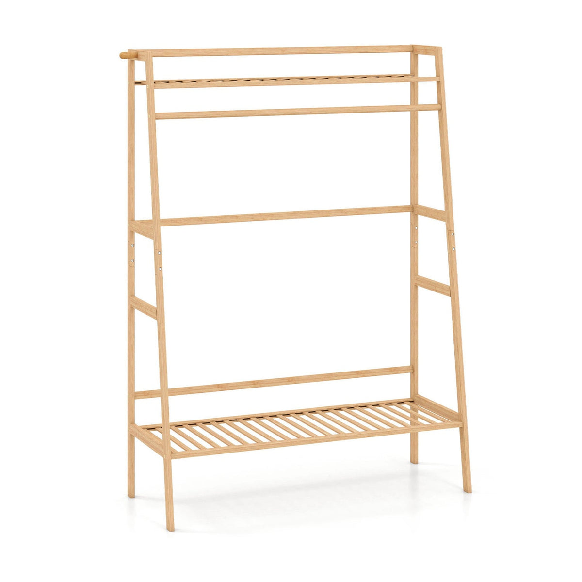 Bamboo Clothing Garment Rack Freestanding Open Wardrobe Organizer with Hanging Rod-Natural-Coat Racks & Hall Trees-DECOROLALA