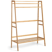 Bamboo Clothing Rack with Storage Shelves-Natural-Clothing & Closet Storage-DECOROLALA