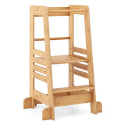 Bamboo Kids Kitchen Step Stool with Adjustable Height and Safety Rails-Natural-Toddler & Kids Furniture-DECOROLALA