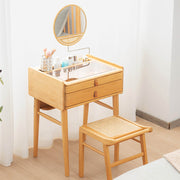 Bamboo Makeup Vanity Table with Stool and Rotating Mirror-Makeup Vanities-DECOROLALA
