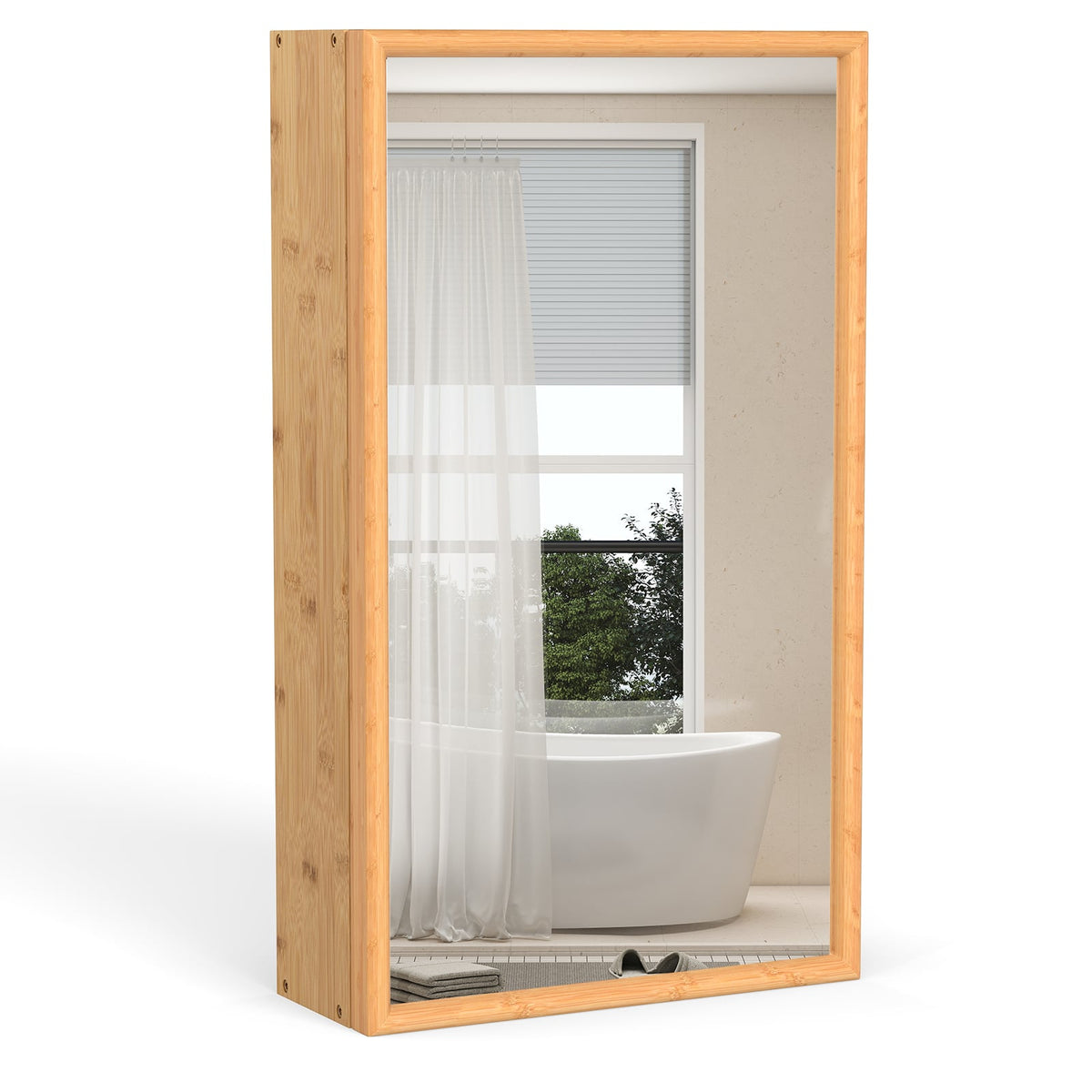 Bamboo Medicine Cabinet with Mirror Door - Natural 14" x 24"-Wall Cabinets-DECOROLALA