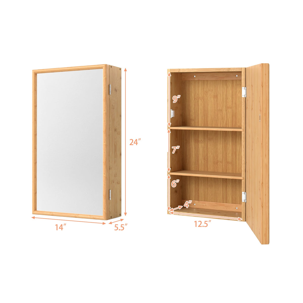 Bamboo Medicine Cabinet with Mirror Door - Natural 14" x 24"-Wall Cabinets-DECOROLALA