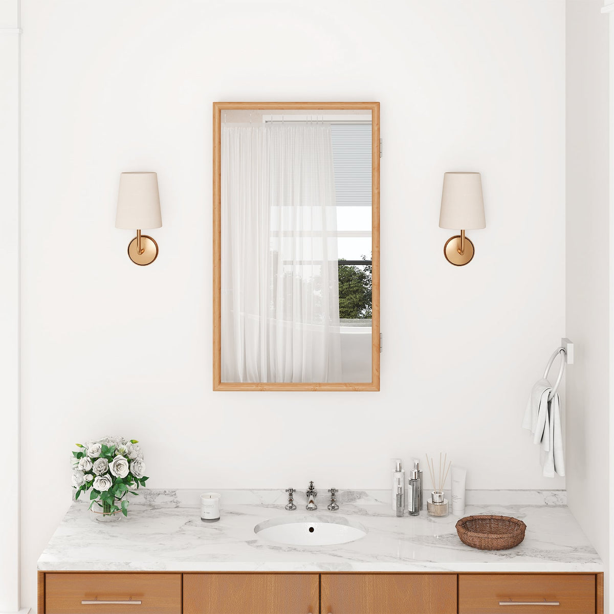 Bamboo Medicine Cabinet with Mirror Door - Natural 14" x 24"-Wall Cabinets-DECOROLALA