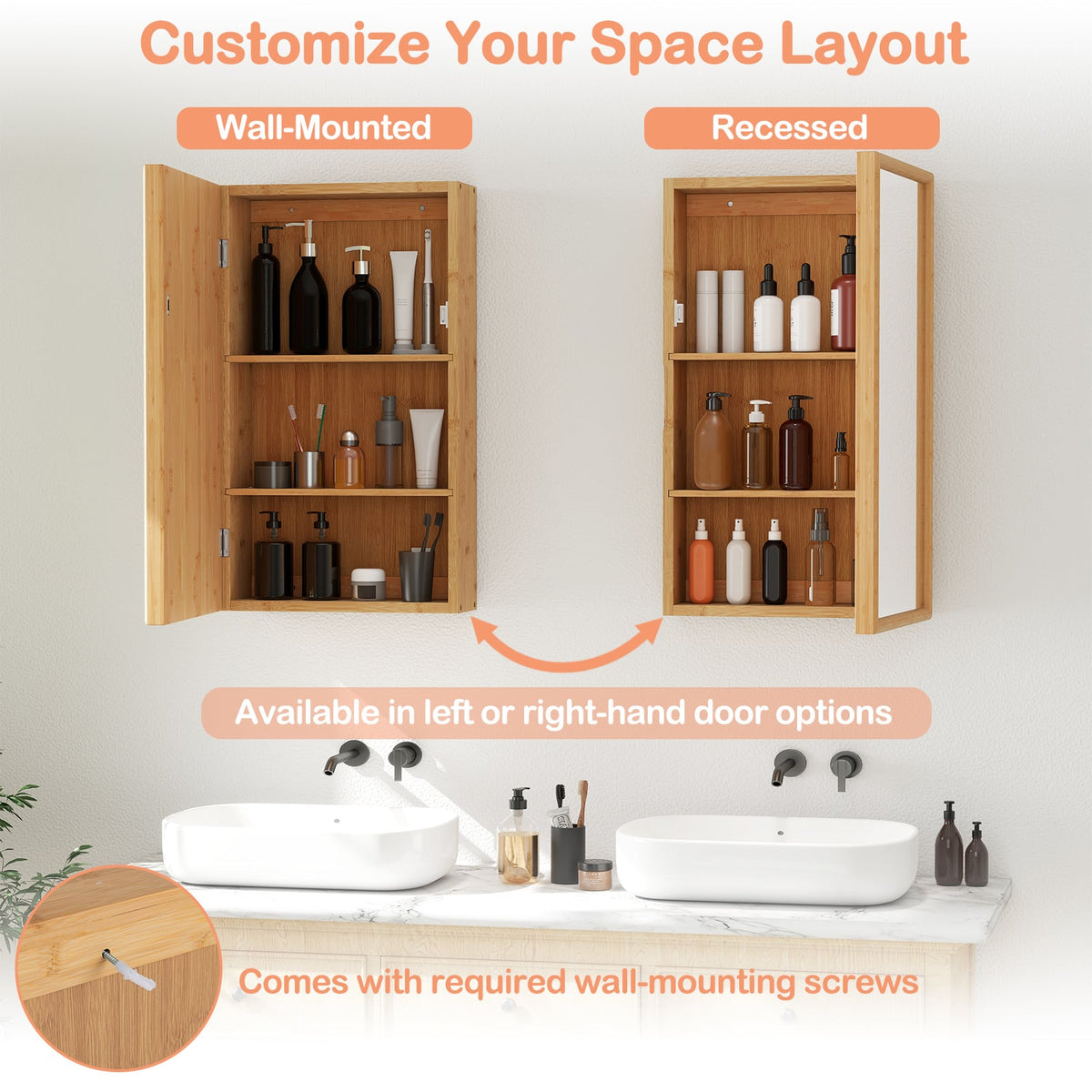 Bamboo Medicine Cabinet with Mirror Door - Natural 14" x 24"-Wall Cabinets-DECOROLALA