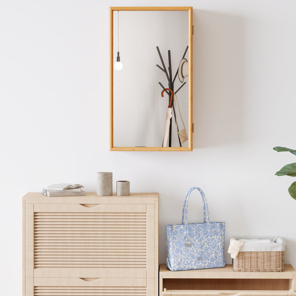Bamboo Medicine Cabinet with Mirror Door - Natural 14" x 24"-Wall Cabinets-DECOROLALA