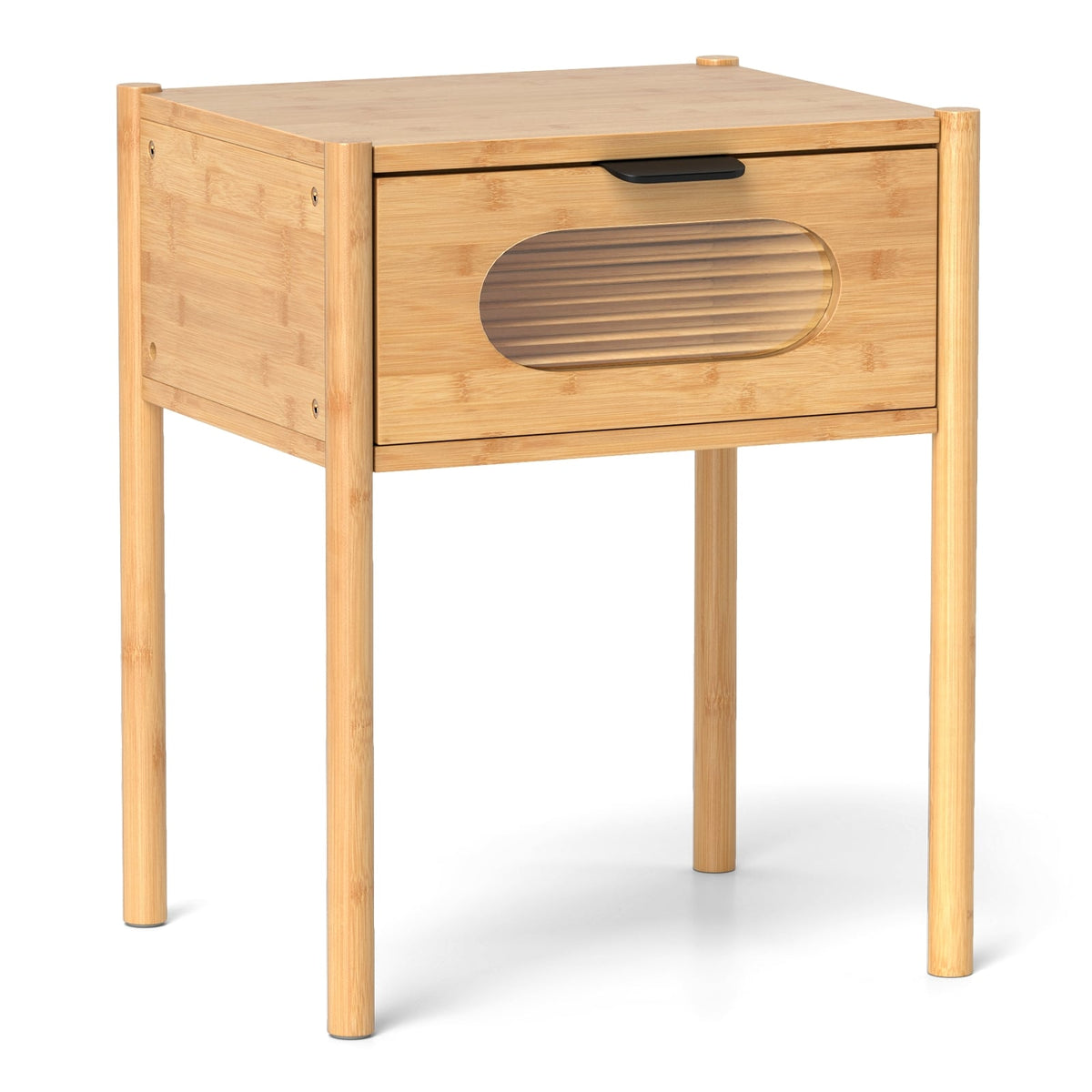Bamboo Nightstand Square Tall End Table with Decorated Drawer-Natural-Nightstands-DECOROLALA