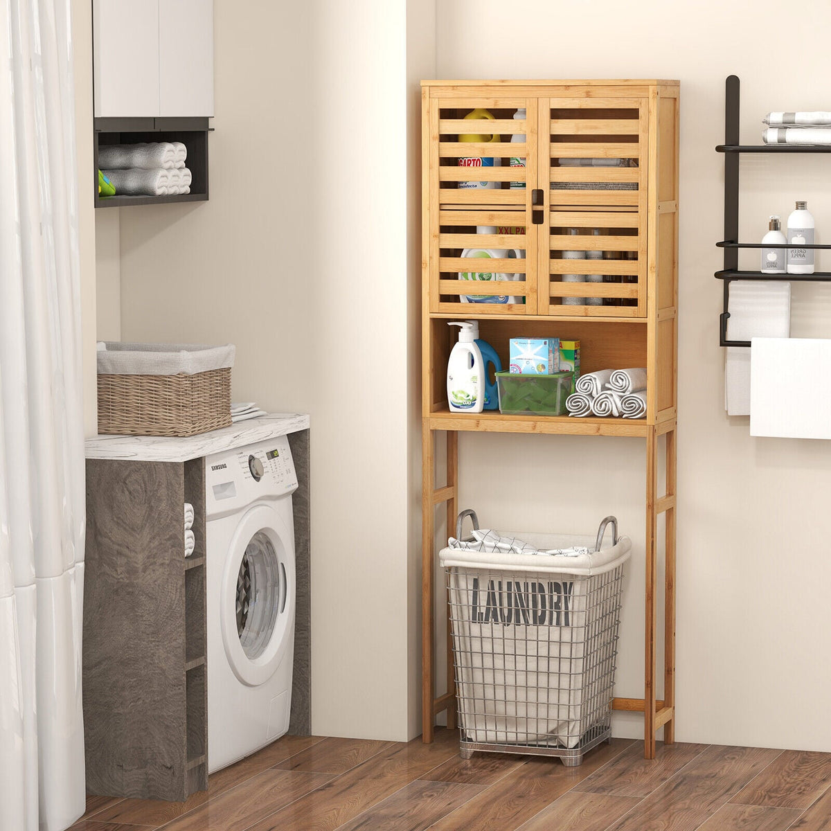 Bamboo Over The Toilet Storage Cabinet Bathroom with Adjustable Shelf-Natural-Over the Toilet Storage-DECOROLALA