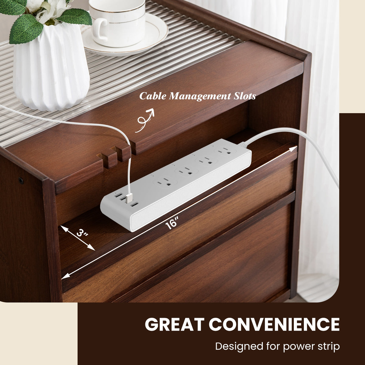 Bamboo Rattan Nightstand with Drawer and Solid Wood Legs-Brown-Nightstands-DECOROLALA