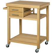 Bamboo Rolling Kitchen Island Trolley - 2 Drawers & Shelves-DECOROLALA