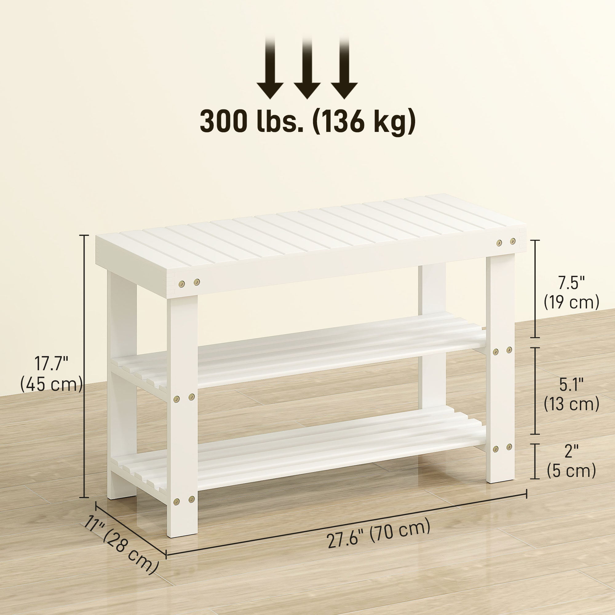 Bamboo Shoe Storage Bench - 3-Tier Entryway Bench White-Home Furnishings > Storage & Organization > Shoe Storage Cabinets & Racks-DECOROLALA