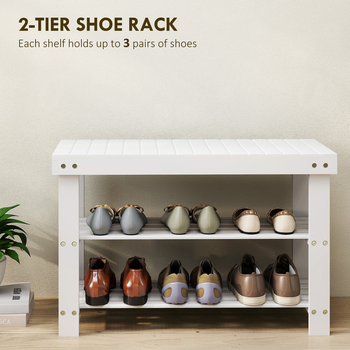Bamboo Shoe Storage Bench - 3-Tier Entryway Bench White-Home Furnishings > Storage & Organization > Shoe Storage Cabinets & Racks-DECOROLALA
