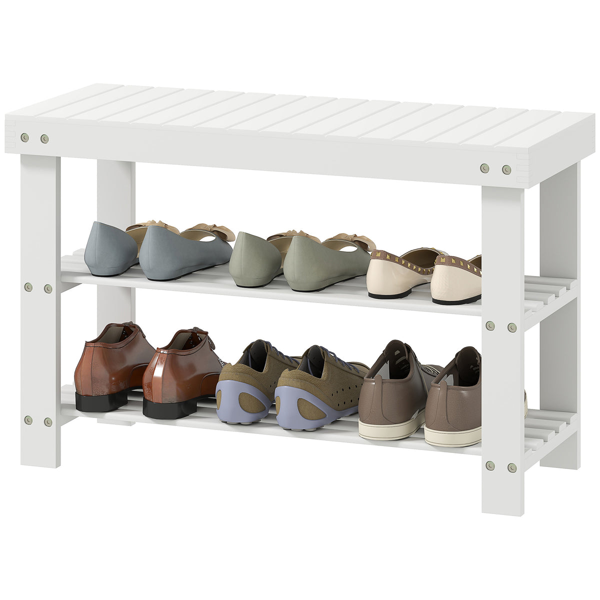 Bamboo Shoe Storage Bench - 3-Tier Entryway Bench White-Home Furnishings > Storage & Organization > Shoe Storage Cabinets & Racks-DECOROLALA