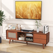 Bamboo TV Stand for 65 Inch TV - Modern Rattan and Glass Media Console-Entertainment Centers & TV Stands-DECOROLALA