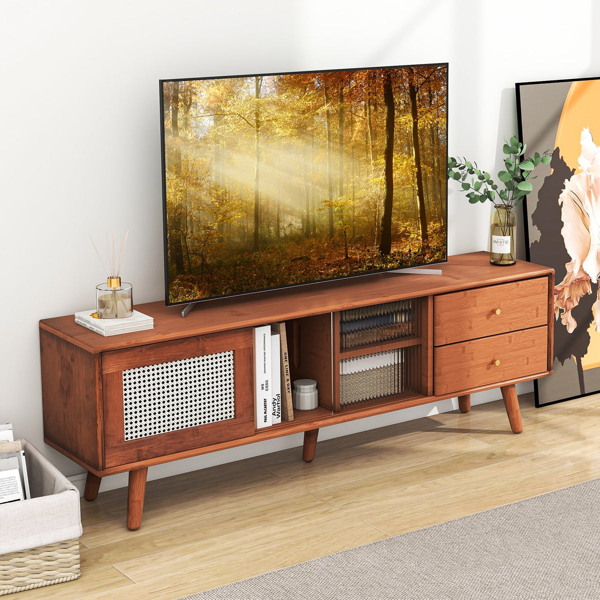Bamboo TV Stand for TV up to 65 Inch-Brown-Entertainment Centers & TV Stands-DECOROLALA