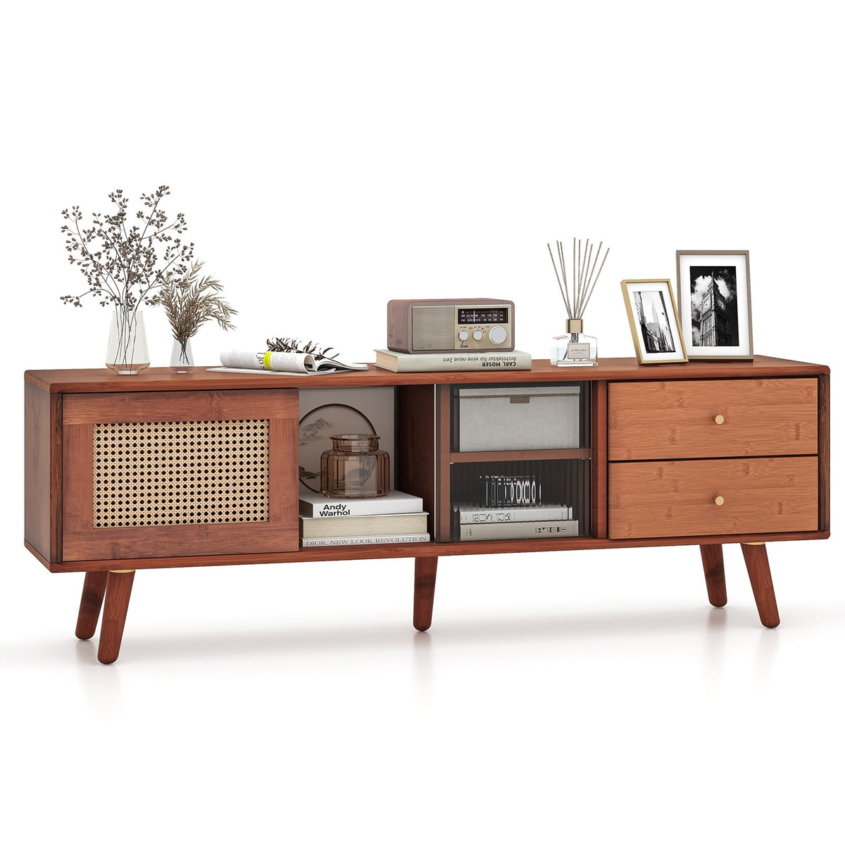 Bamboo TV Stand for TV up to 65 Inch-Brown-Entertainment Centers & TV Stands-DECOROLALA