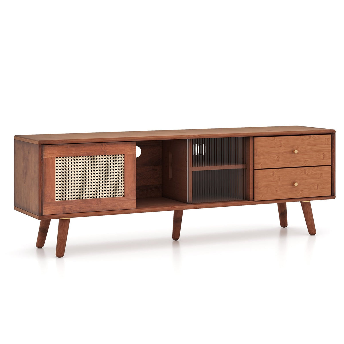 Bamboo TV Stand for TV up to 65 Inch-Brown-Entertainment Centers & TV Stands-DECOROLALA