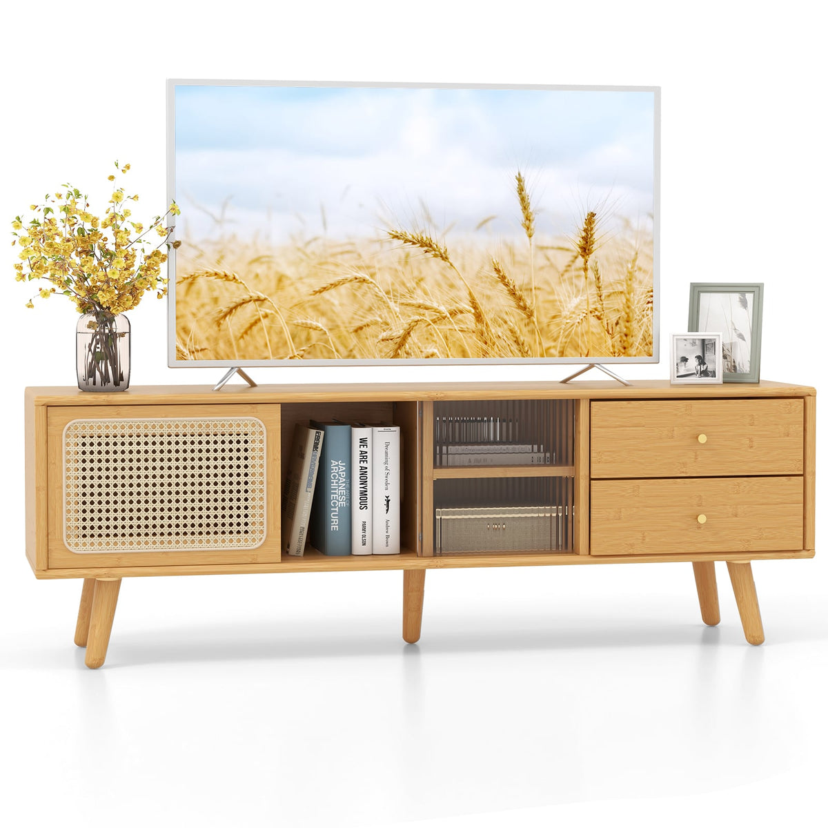 Bamboo TV Stand for TV up to 65 Inch-Natural-Entertainment Centers & TV Stands-DECOROLALA