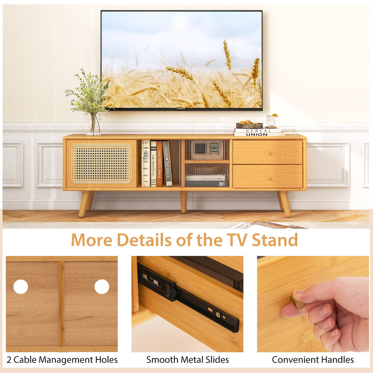 Bamboo TV Stand for TV up to 65 Inch-Natural-Entertainment Centers & TV Stands-DECOROLALA