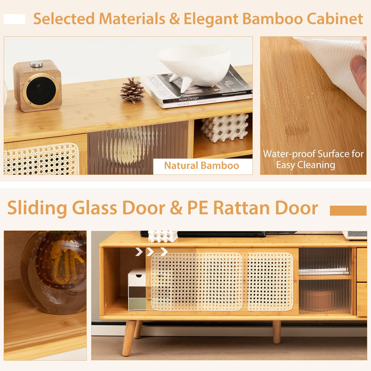 Bamboo TV Stand for TV up to 65 Inch-Natural-Entertainment Centers & TV Stands-DECOROLALA