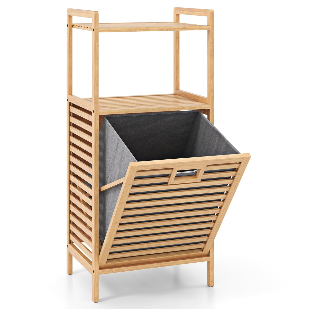 Bamboo Tilt out Laundry Hamper with Foldable and Removable Basket-Natural-Laundry Baskets-DECOROLALA