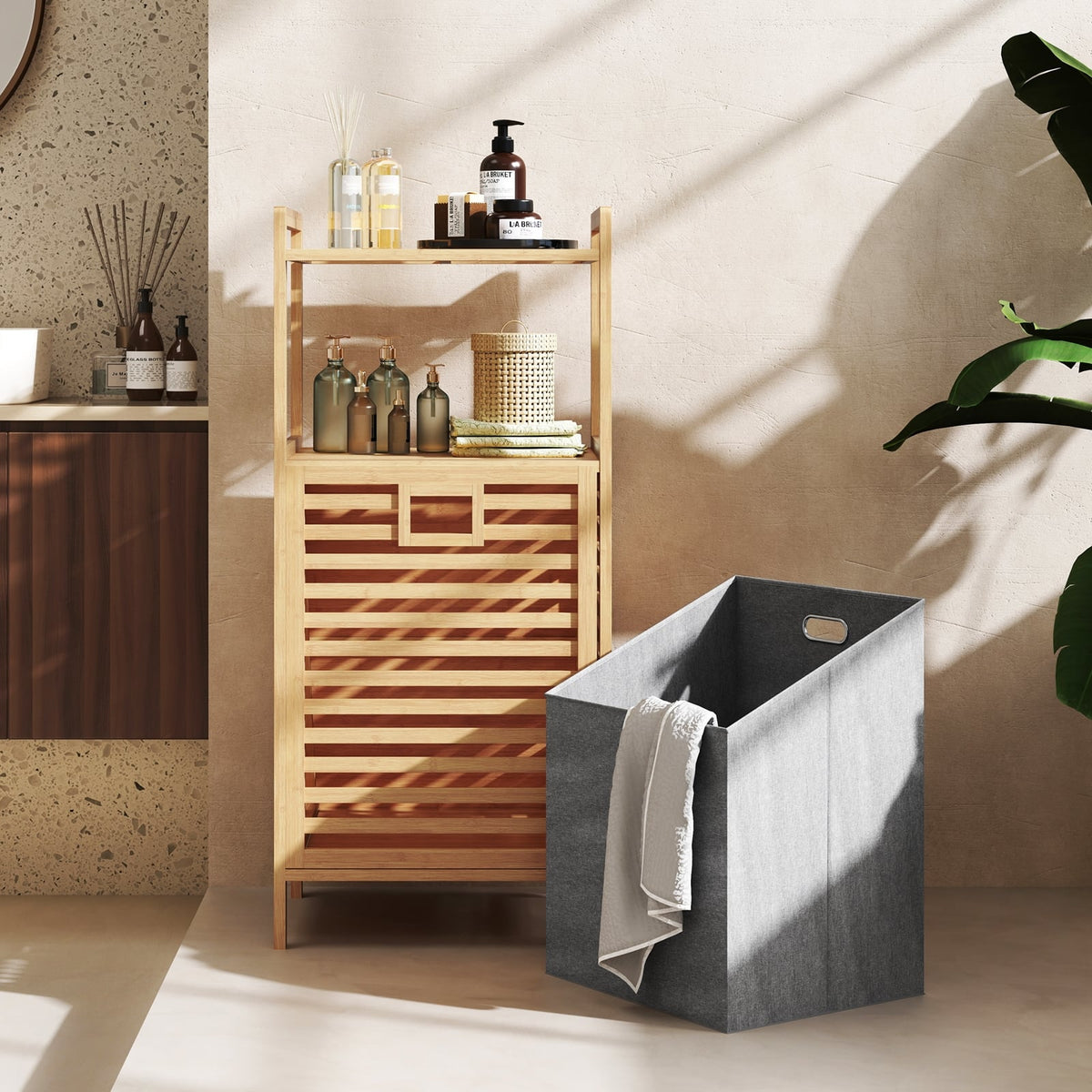Bamboo Tilt out Laundry Hamper with Foldable and Removable Basket-Natural-Laundry Baskets-DECOROLALA