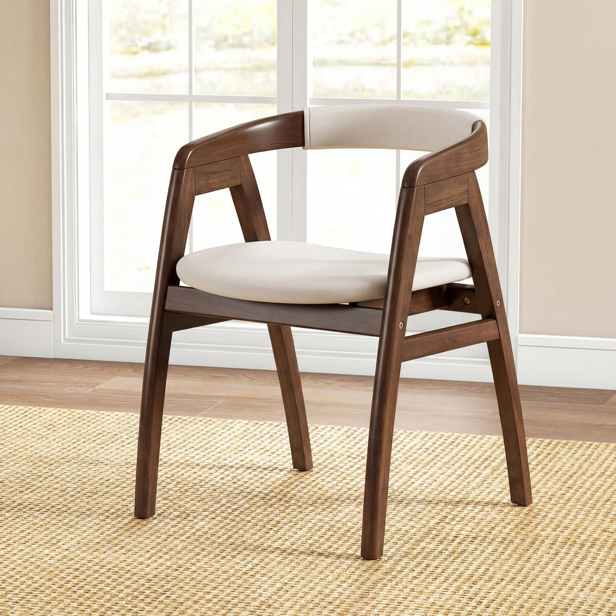 Bamboo Upholstered Dining Chair with Curved Back-Walnut-Dining Chairs-DECOROLALA
