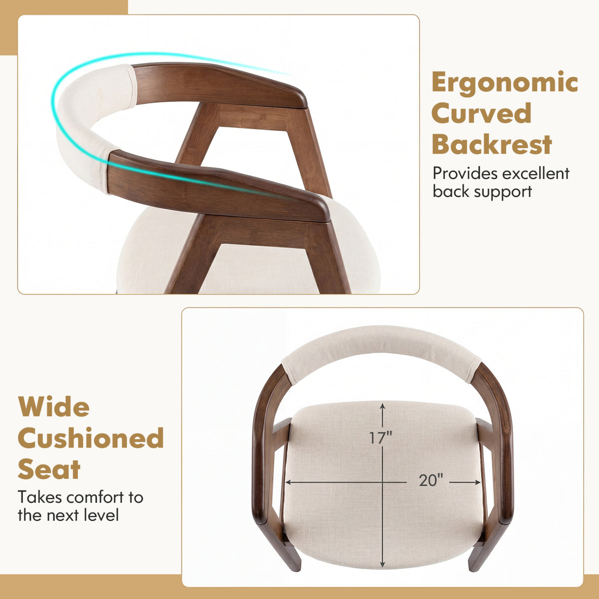 Bamboo Upholstered Dining Chair with Curved Back-Walnut-Dining Chairs-DECOROLALA