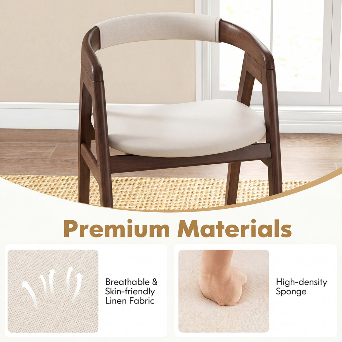 Bamboo Upholstered Dining Chair with Curved Back-Walnut-Dining Chairs-DECOROLALA