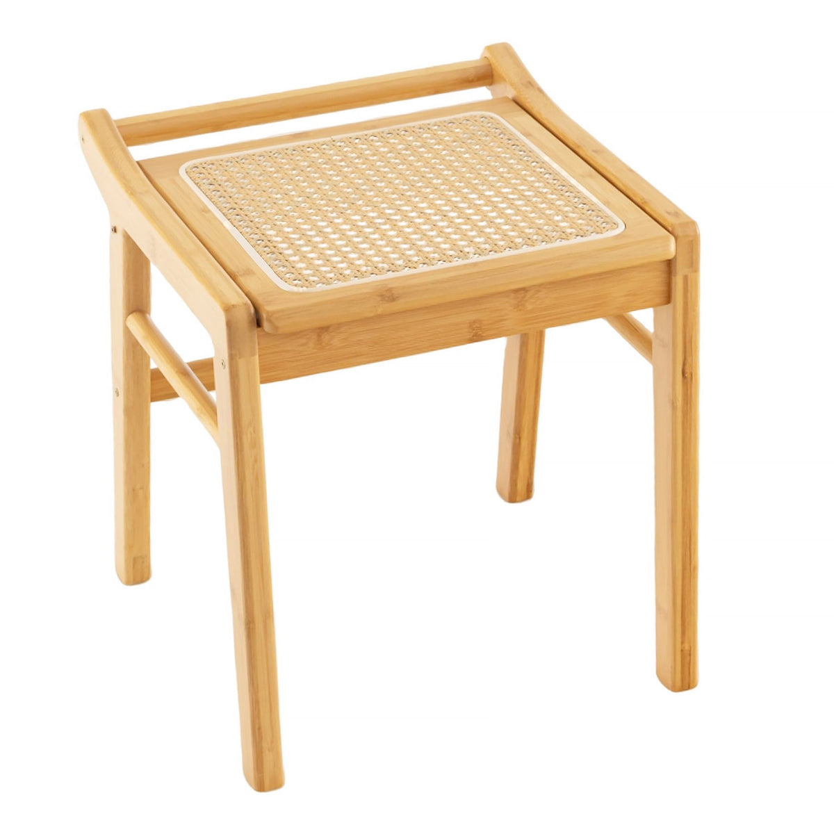 Bamboo Vanity Stool with Rattan Top and Reinforcement Bar-Natural-Makeup Vanities-DECOROLALA