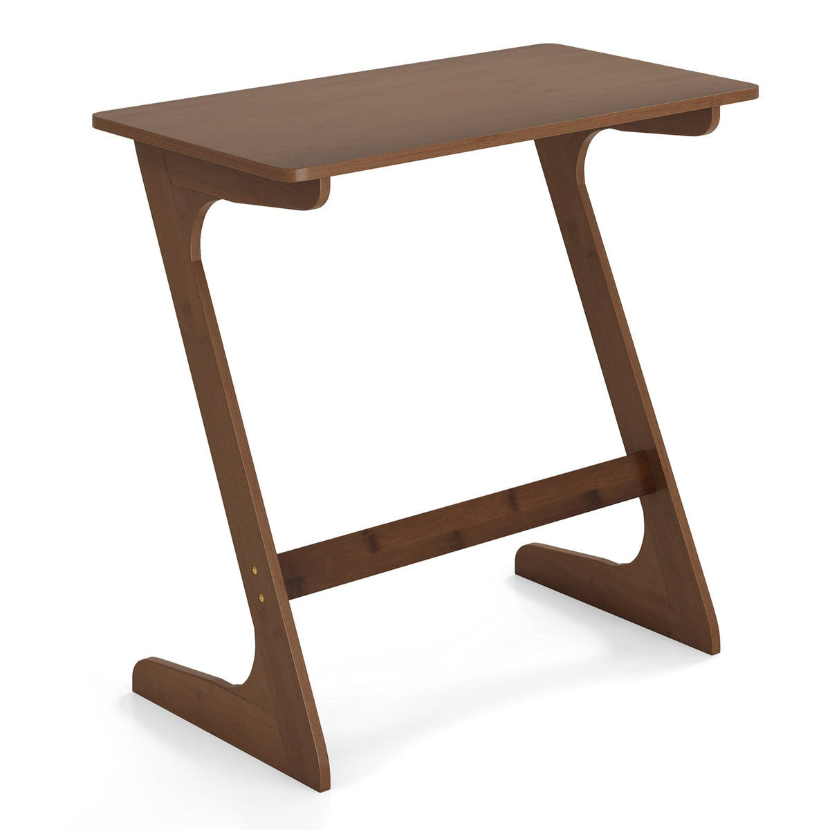 Bamboo Z-Shaped Spacious Sofa Side Table with Space-Saving Tabletop-Brown-End & Side Tables-DECOROLALA
