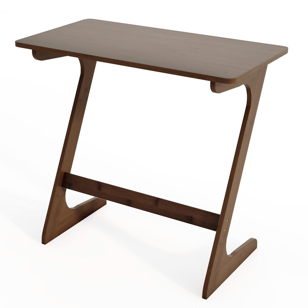 Bamboo Z-Shaped Spacious Sofa Side Table with Space-Saving Tabletop-Brown-End & Side Tables-DECOROLALA