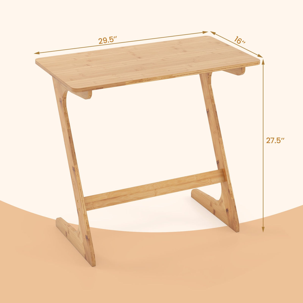 Bamboo Z-Shaped Spacious Sofa Side Table with Space-Saving Tabletop-Natural-End & Side Tables-DECOROLALA
