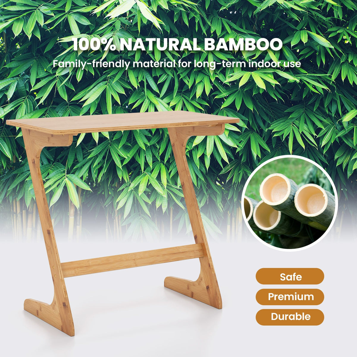 Bamboo Z-Shaped Spacious Sofa Side Table with Space-Saving Tabletop-Natural-End & Side Tables-DECOROLALA