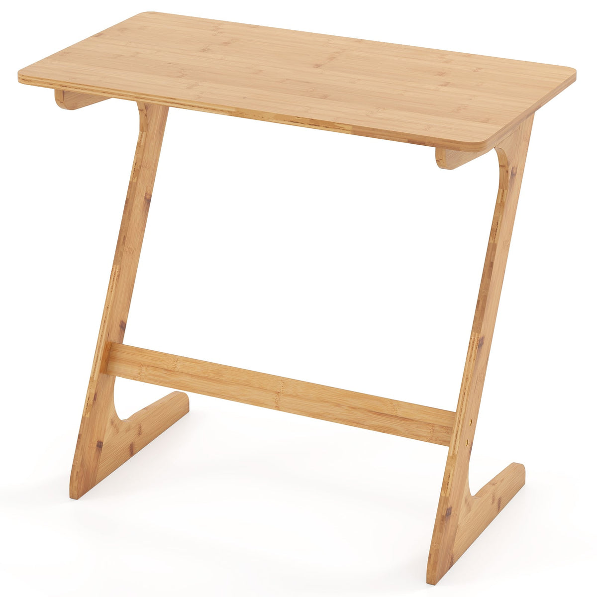Bamboo Z-Shaped Spacious Sofa Side Table with Space-Saving Tabletop-Natural-End & Side Tables-DECOROLALA