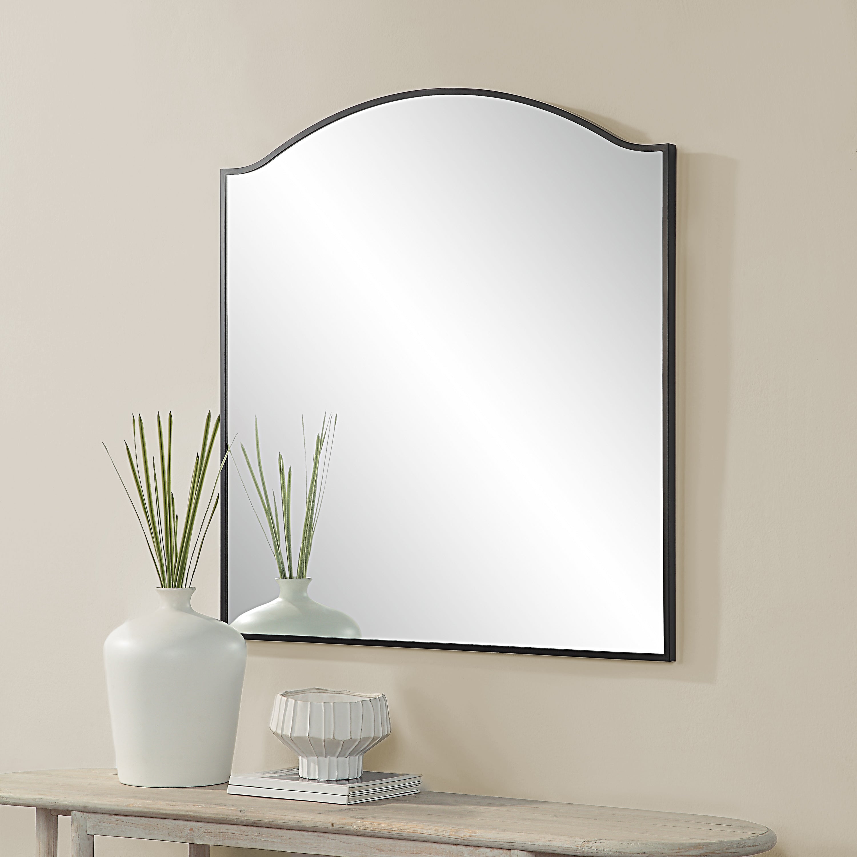 Bandon 40" Tall Arch Wall Mirror, Black-Mirror-DECOROLALA