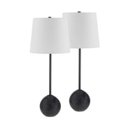 Bangor 27" Tall Matte Black Iron Table Lamp with Tapered Linen Shade (Set of 2)-Table Lamp- Set of two-DECOROLALA