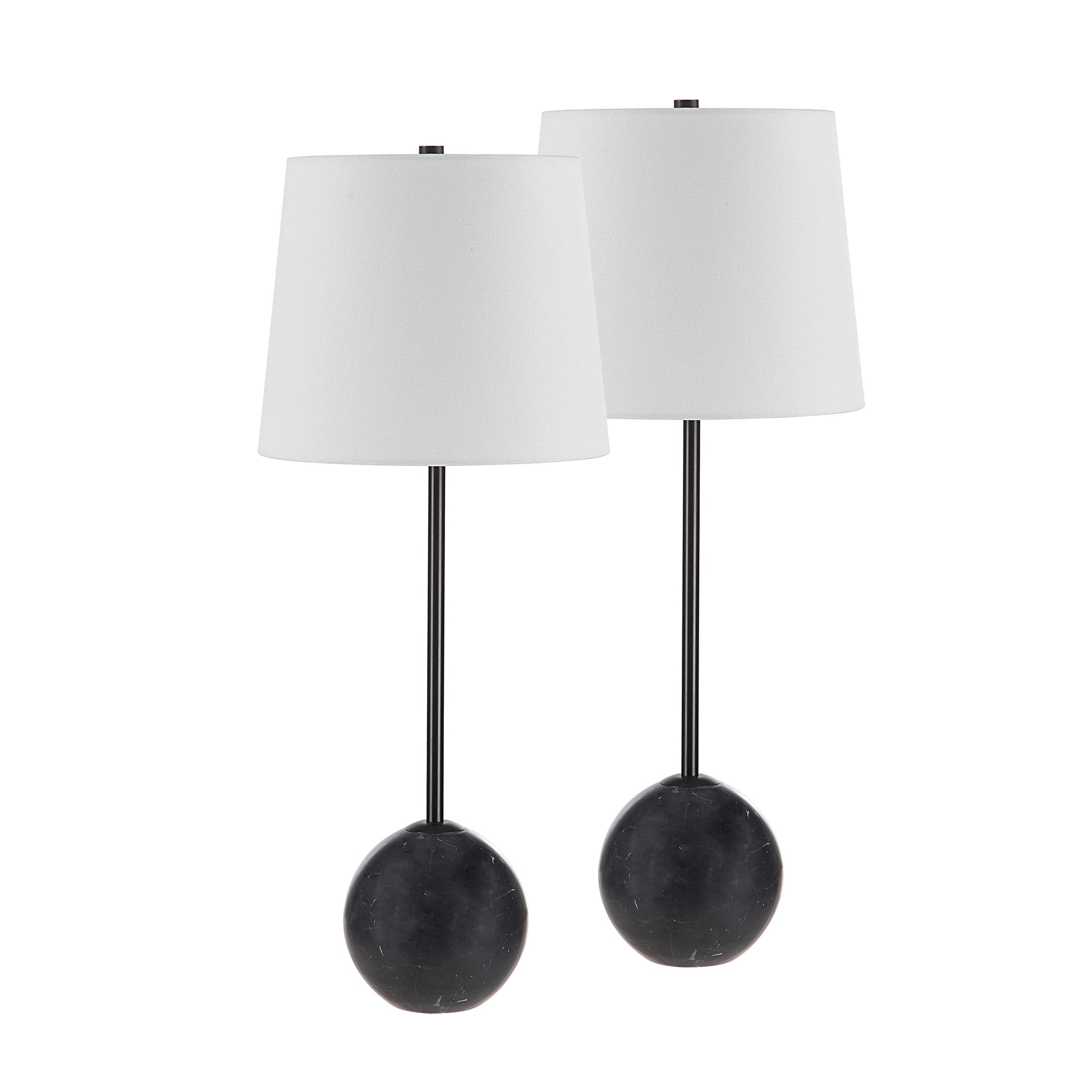Bangor 27" Tall Matte Black Iron Table Lamp with Tapered Linen Shade (Set of 2)-Table Lamp- Set of two-DECOROLALA